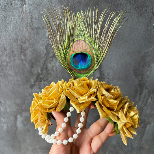 Peacock Golden roses crown headband - Janmashtami special