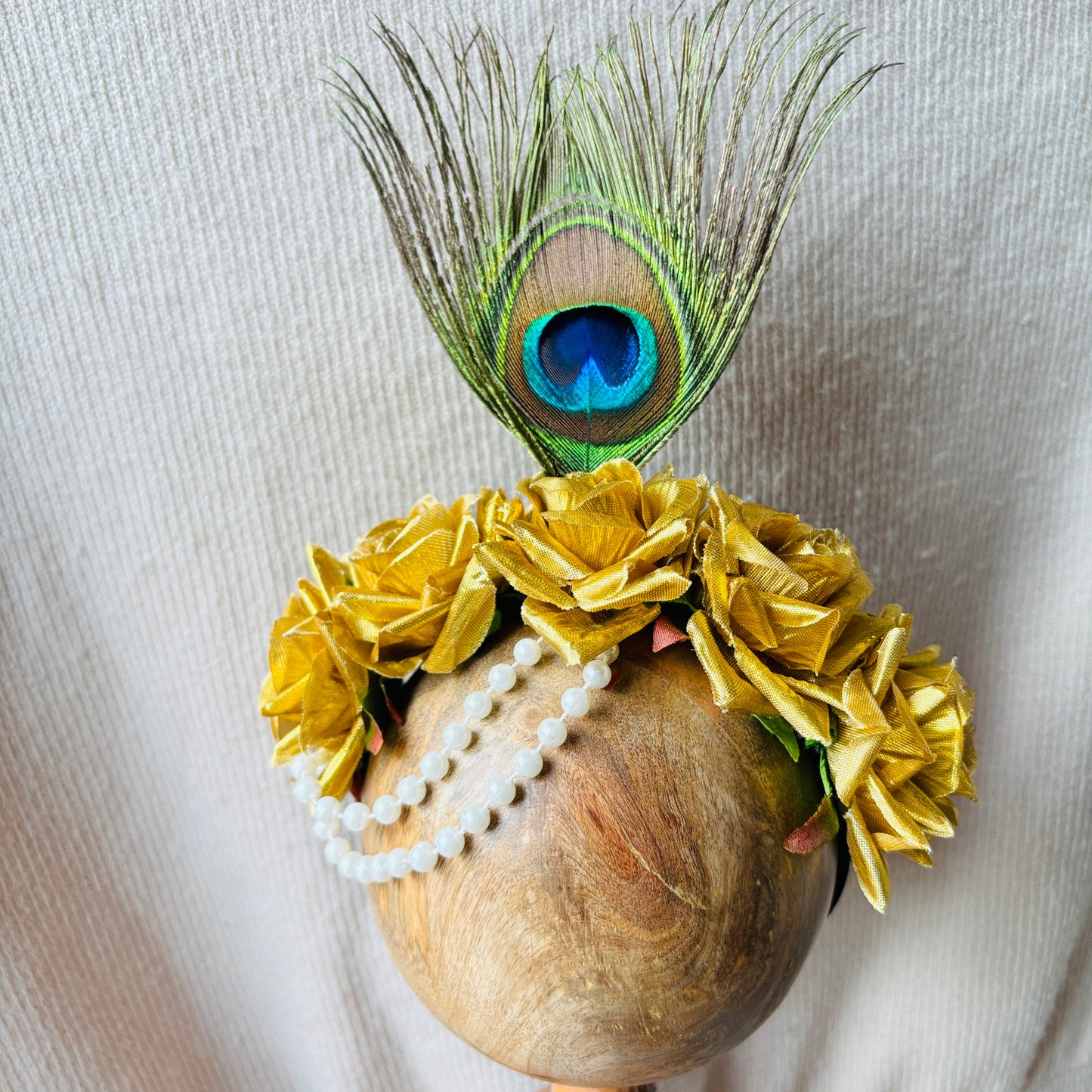 Peacock Golden roses crown headband - Janmashtami special