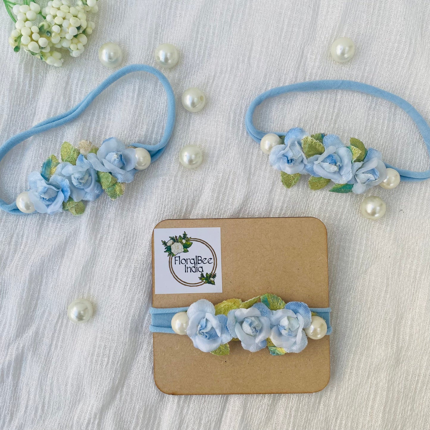 Iceblue Rosebud baby headband