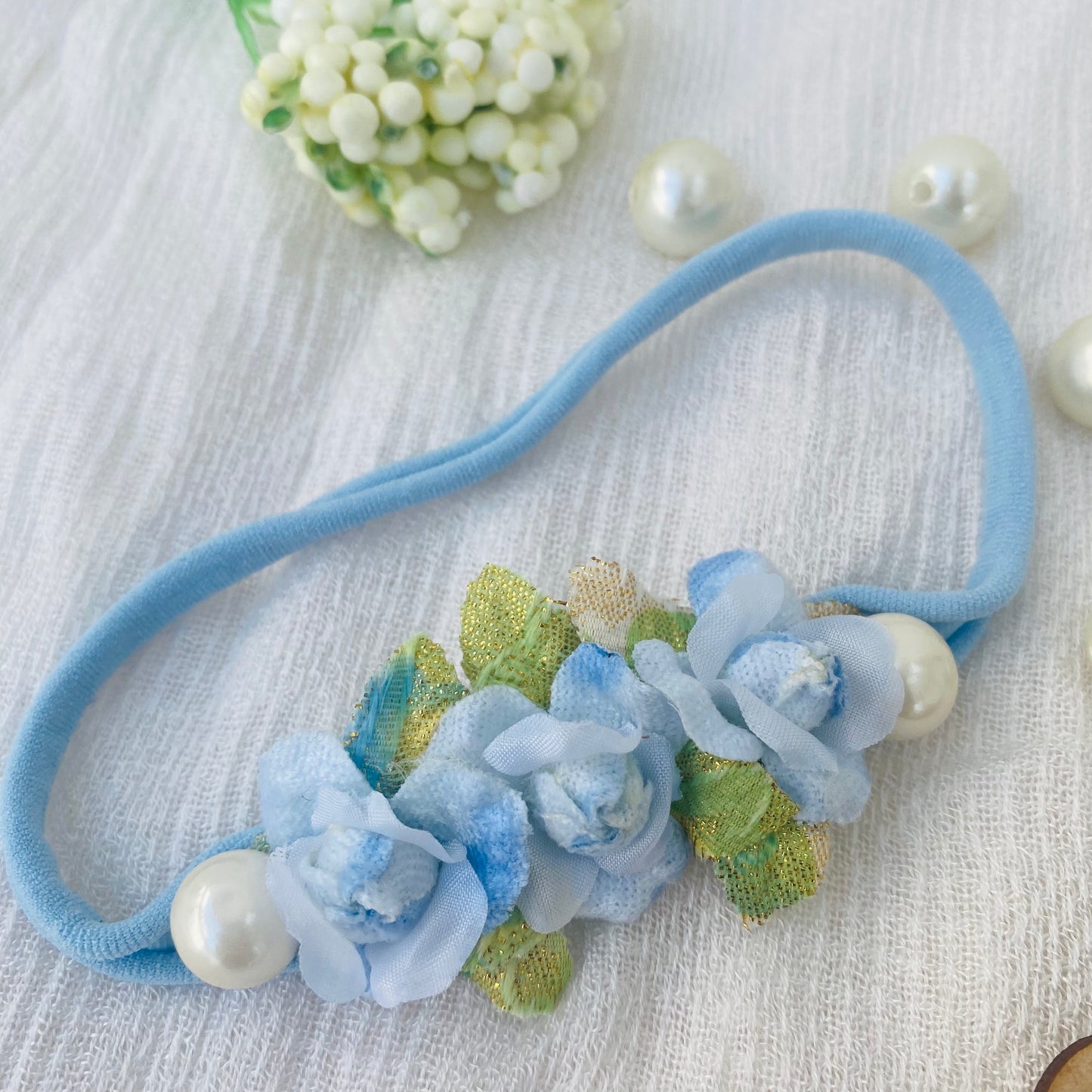 Iceblue Rosebud baby headband