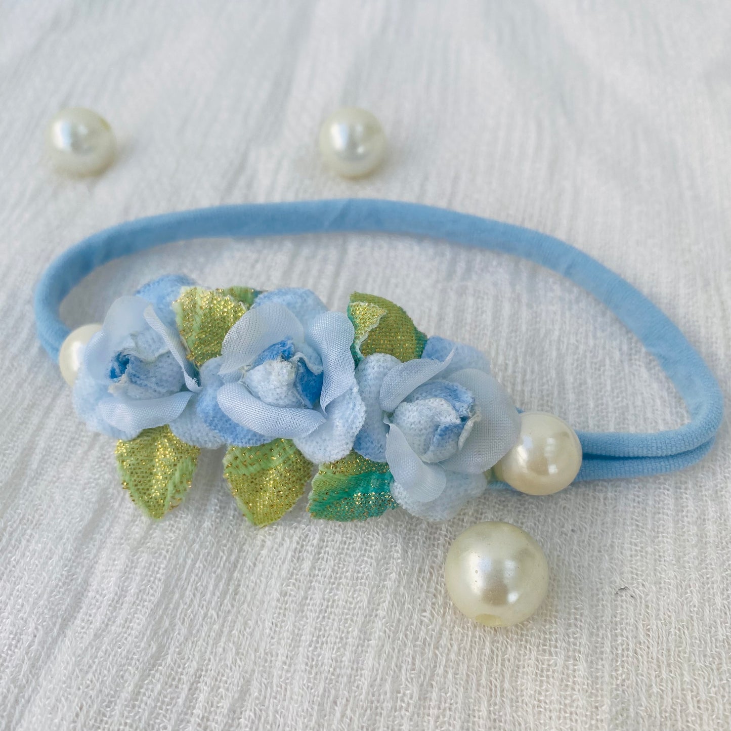 Iceblue Rosebud baby headband