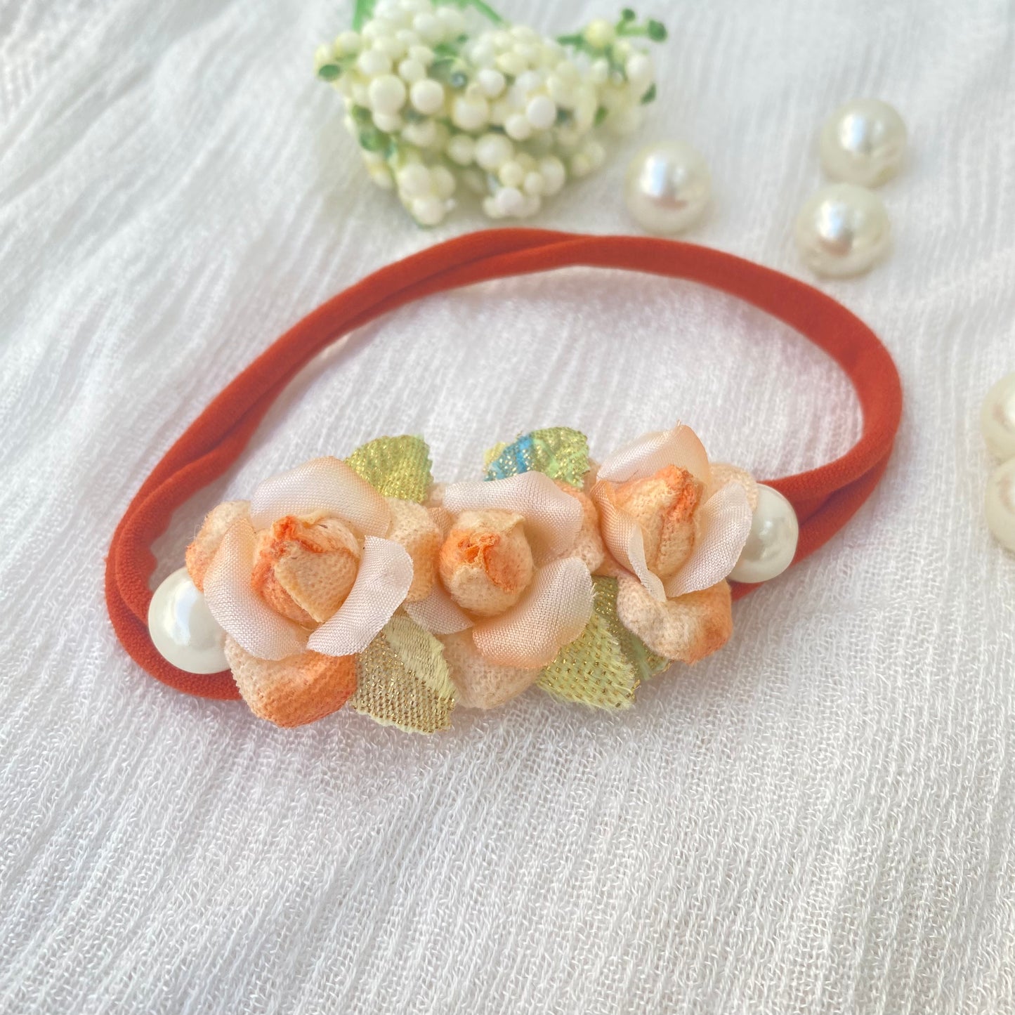 Orange Rosebud baby headband