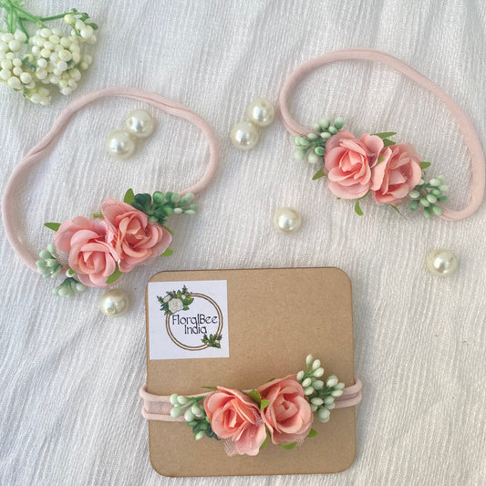 Peach roses baby headband