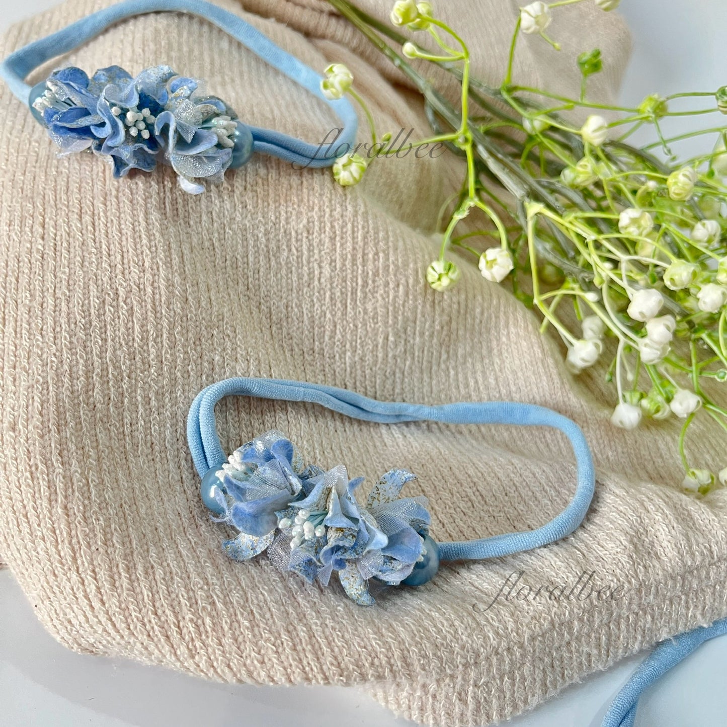 Blue floral baby headband