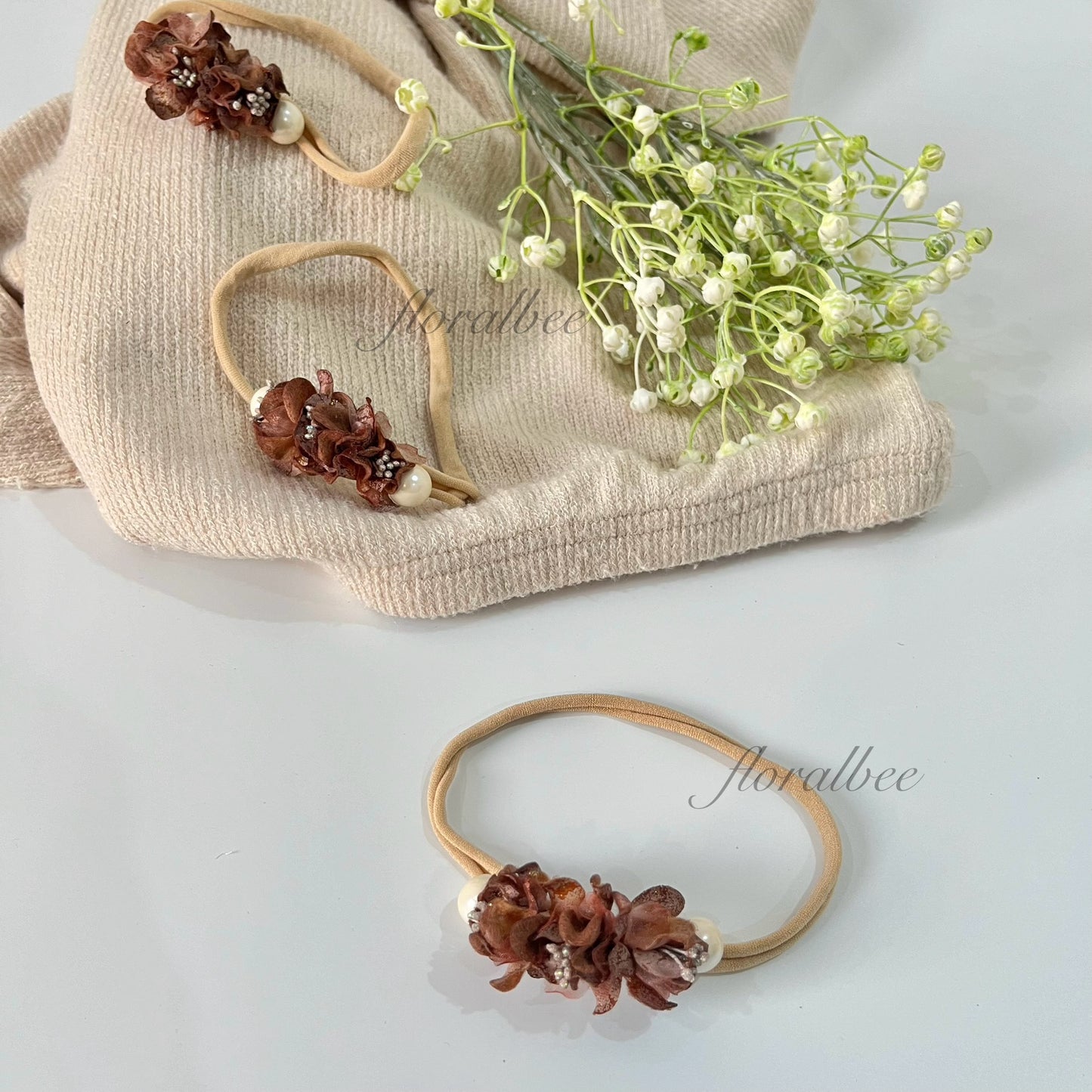 Brown floral baby headband