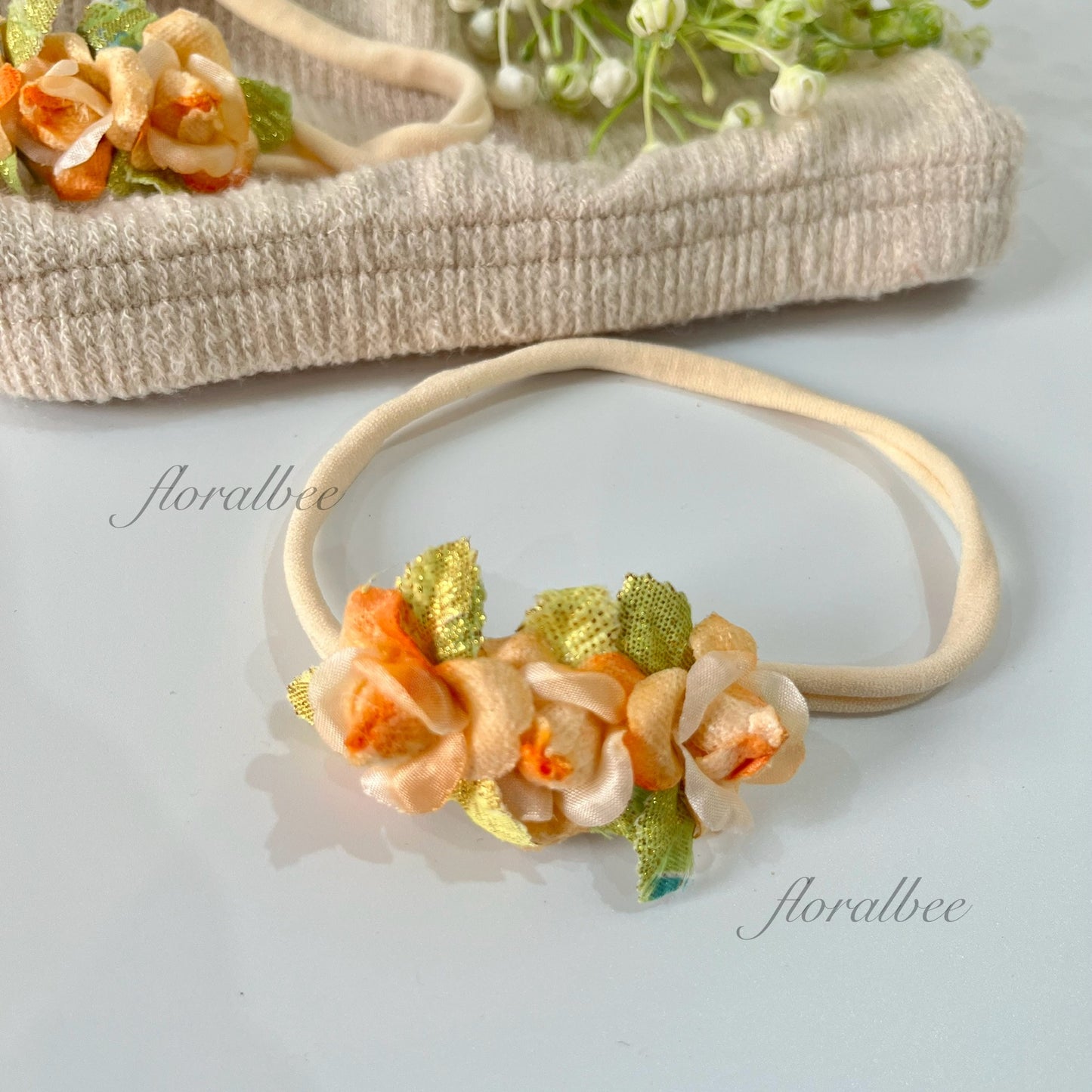 Orange rose floral baby headband