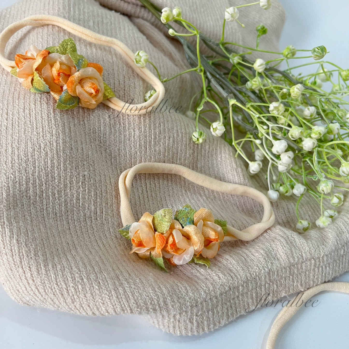 Orange rose floral baby headband