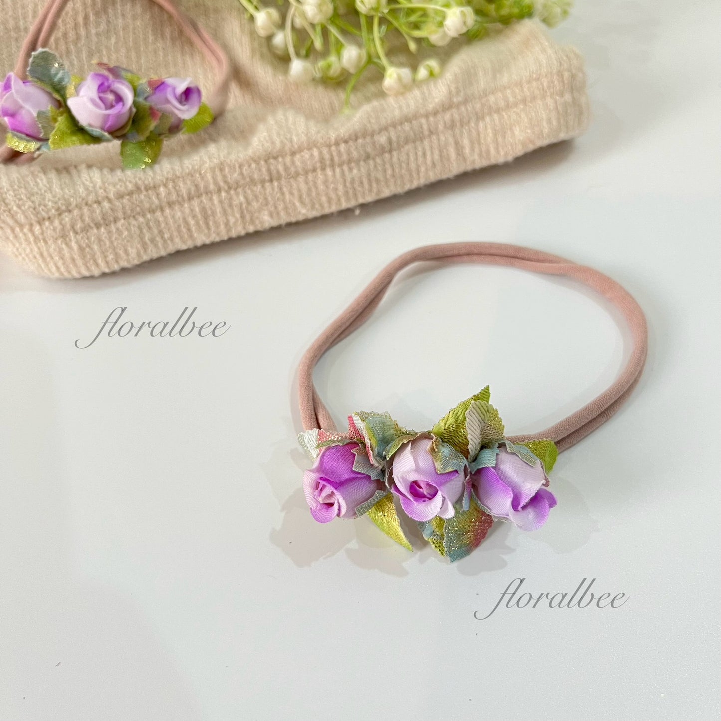 Violet roses floral baby headband