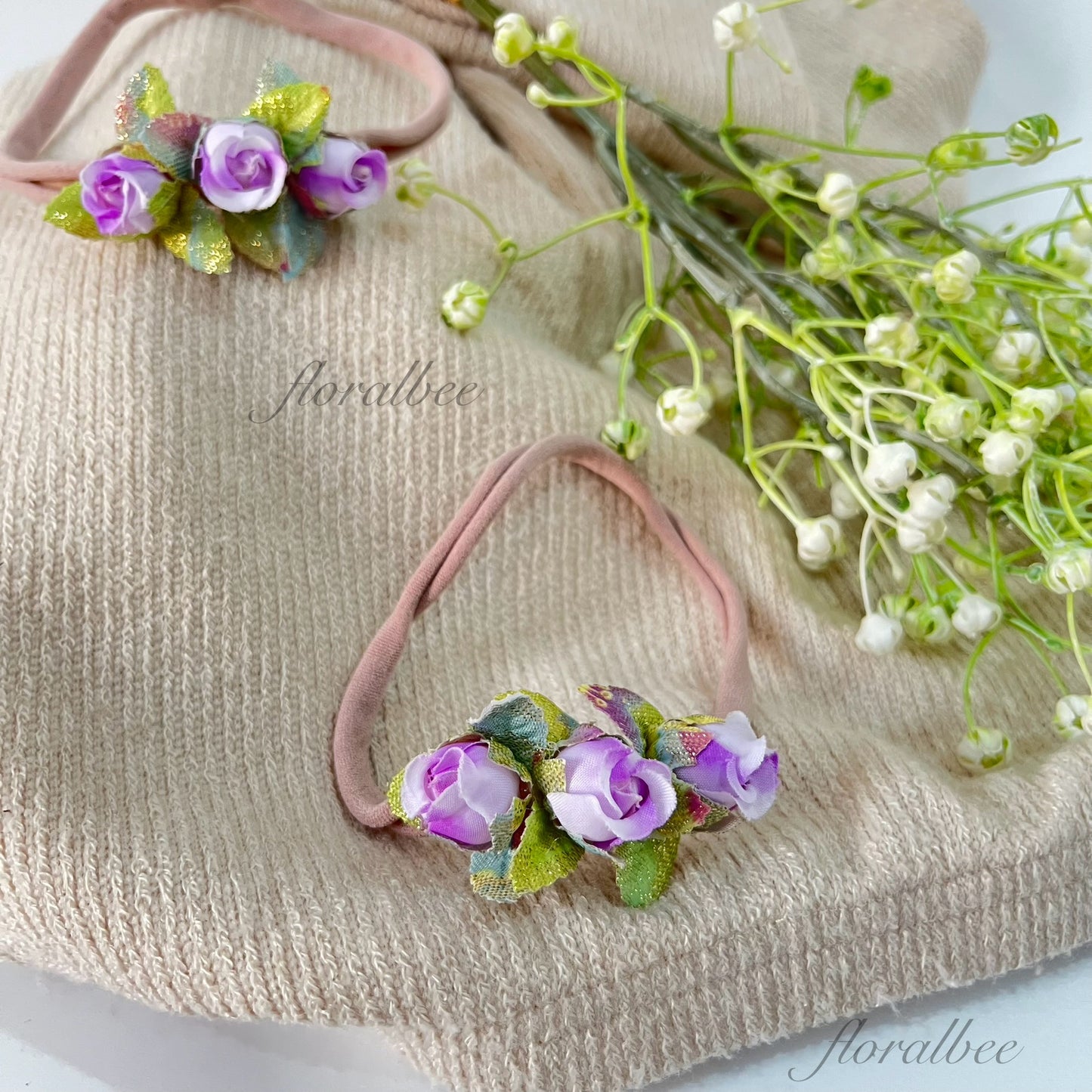 Violet roses floral baby headband