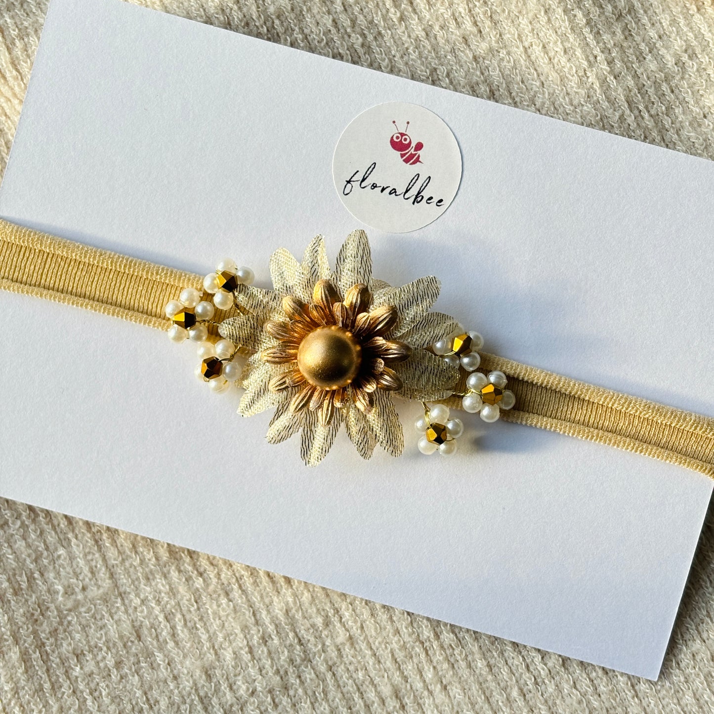 Golden flower with beads floral baby headband