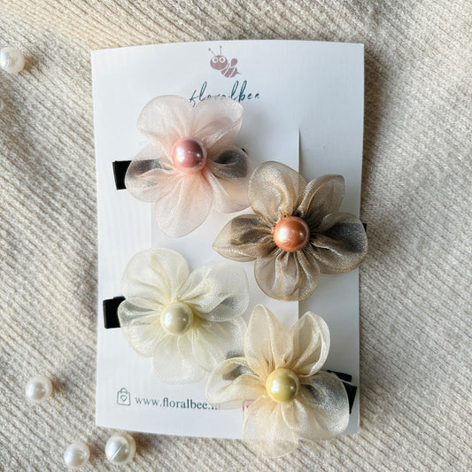 Organza floral clips combo of 4