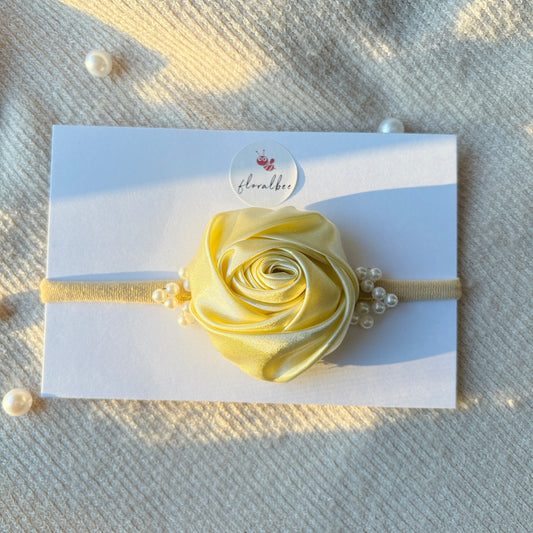 Cream satin floral baby headband