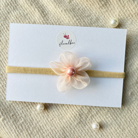 Organza floral baby headband - Peach