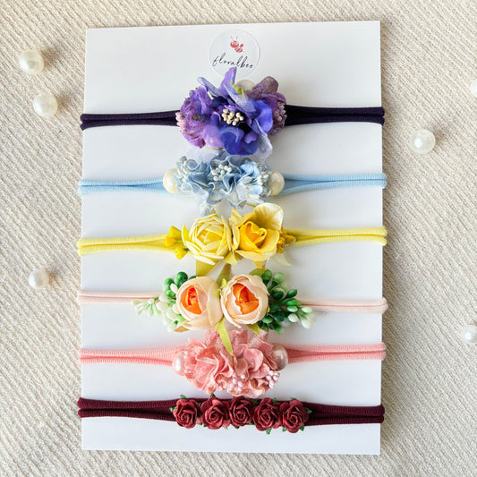 Iris - Floral baby headbands combo of 6