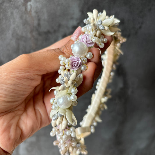 Floralbee exclusive Kids floral tiara: White & violet with beads work premium