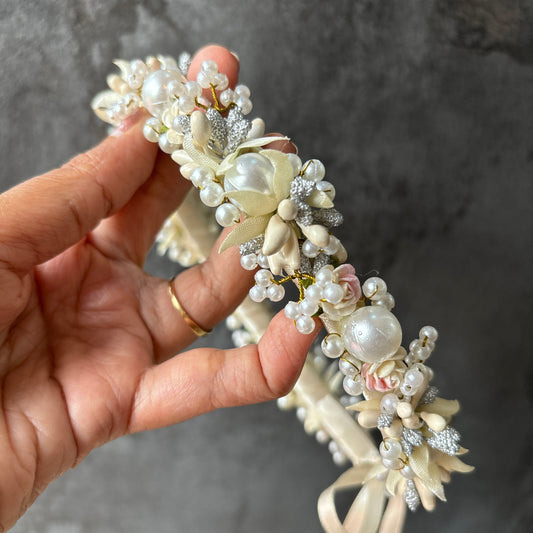 Floralbee exclusive Kids floral tiara: White & Pink with beads work premium