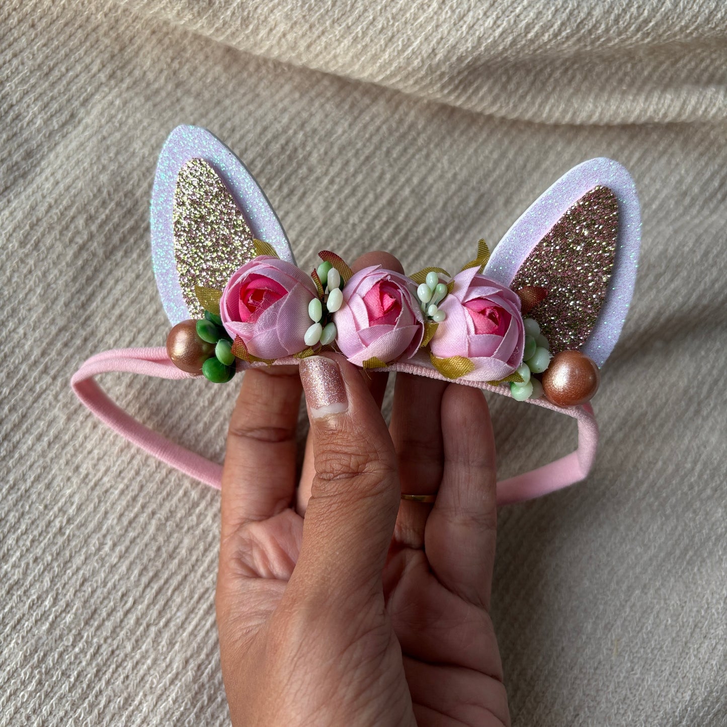 Bunny baby headband - Pinky