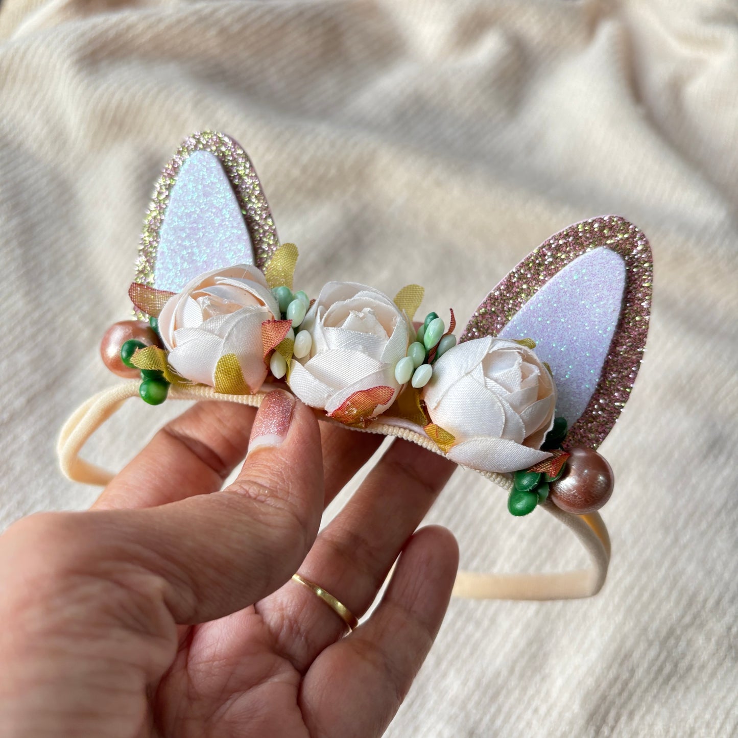 Bunny baby headband - Creamy