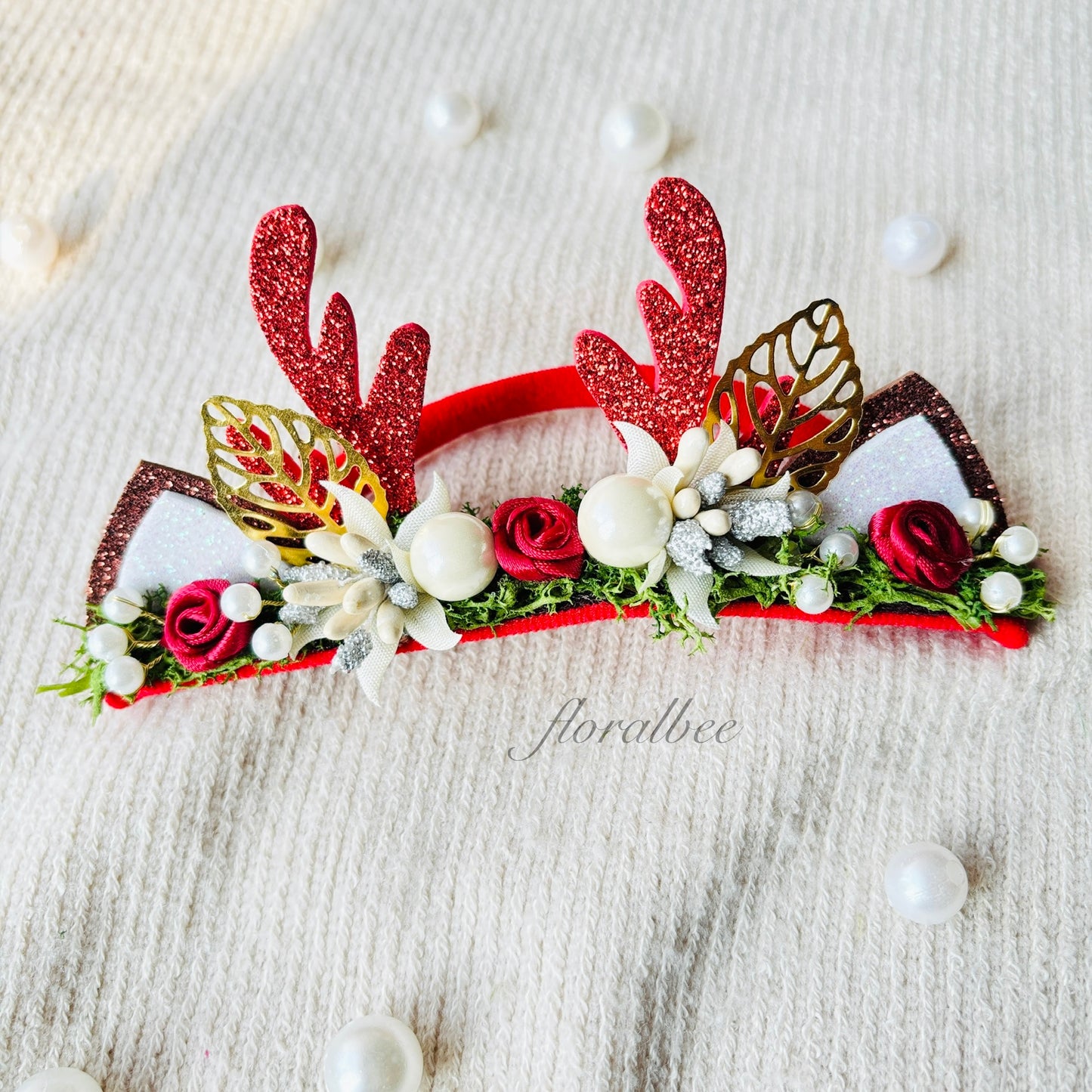 Floralbee exclusive Christmas floral baby headband - 1