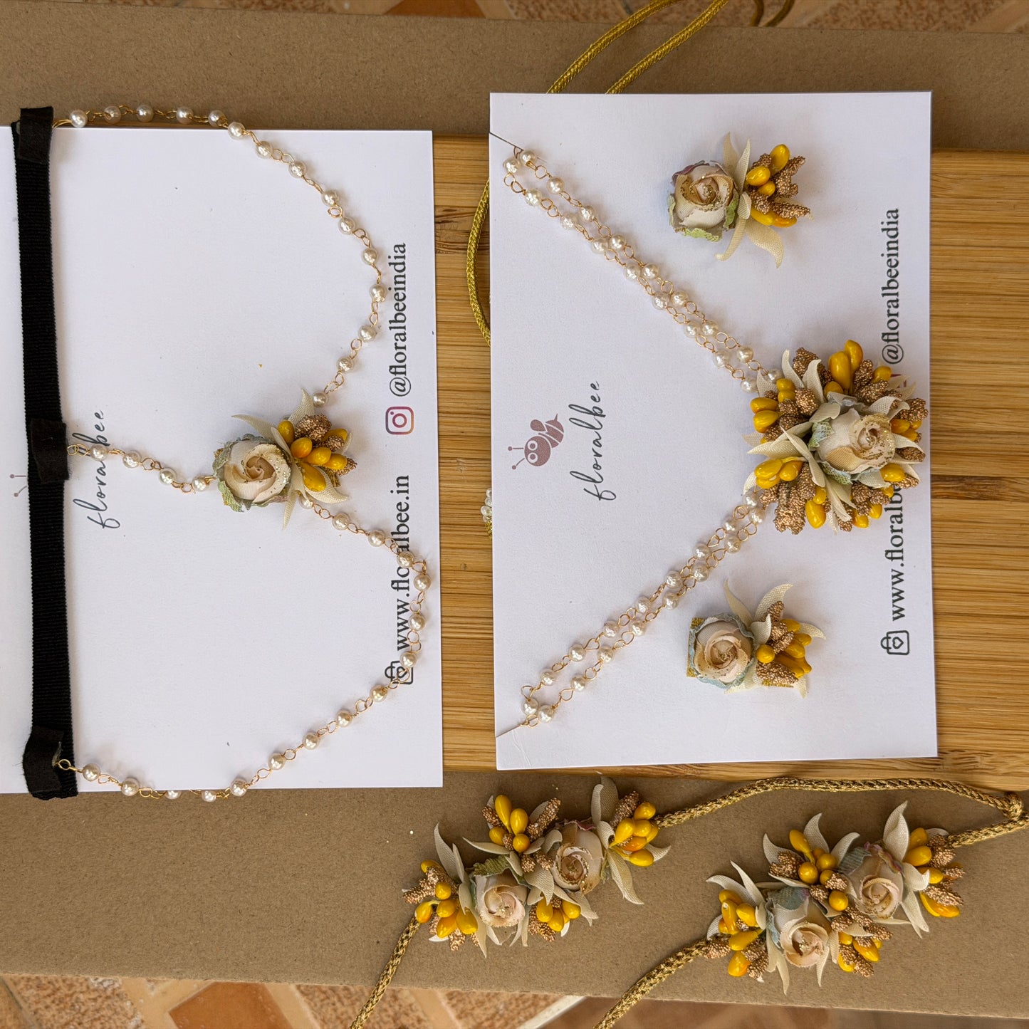 White rose bud with yellow pollens- Baby Radha Accessories Set with soft headband - Janmashtami special