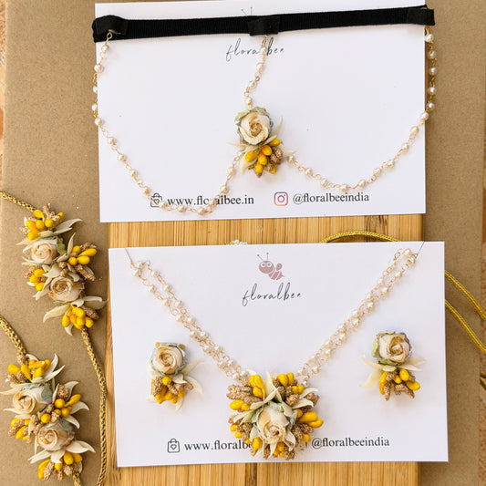 White rose bud with yellow pollens- Baby Radha Accessories Set with soft headband - Janmashtami special